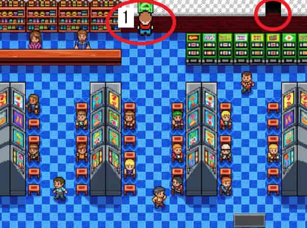 初代ポケモン ロケット・ゲームコーナーにいるトレーナーの位置と隠し通路のイラスト