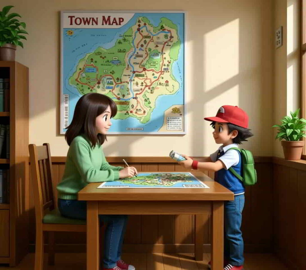 初代ポケモン ライバルのお姉さんからタウンマップをもらうサトシ