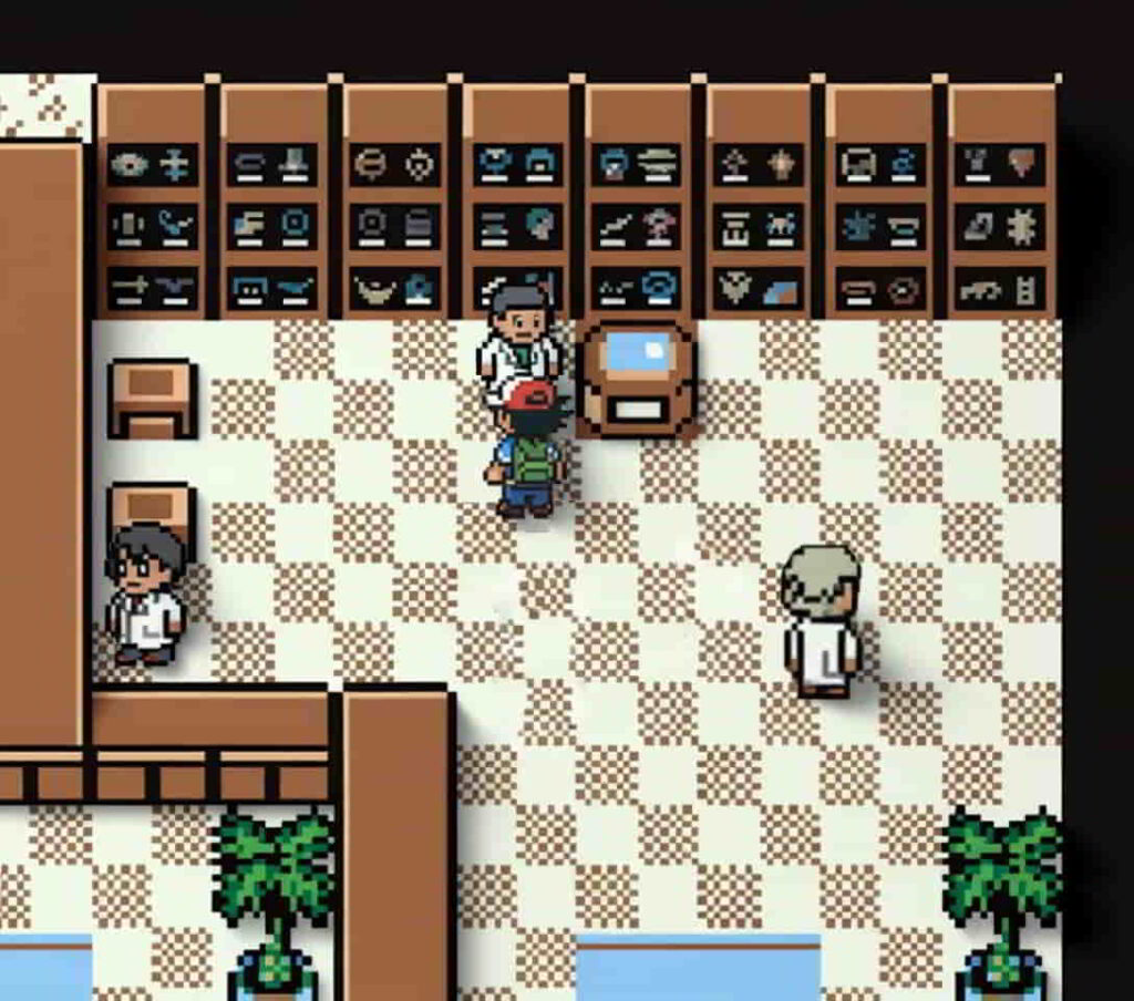 初代ポケモン ニビシティ科学博物館で職員に話しかけるサトシ