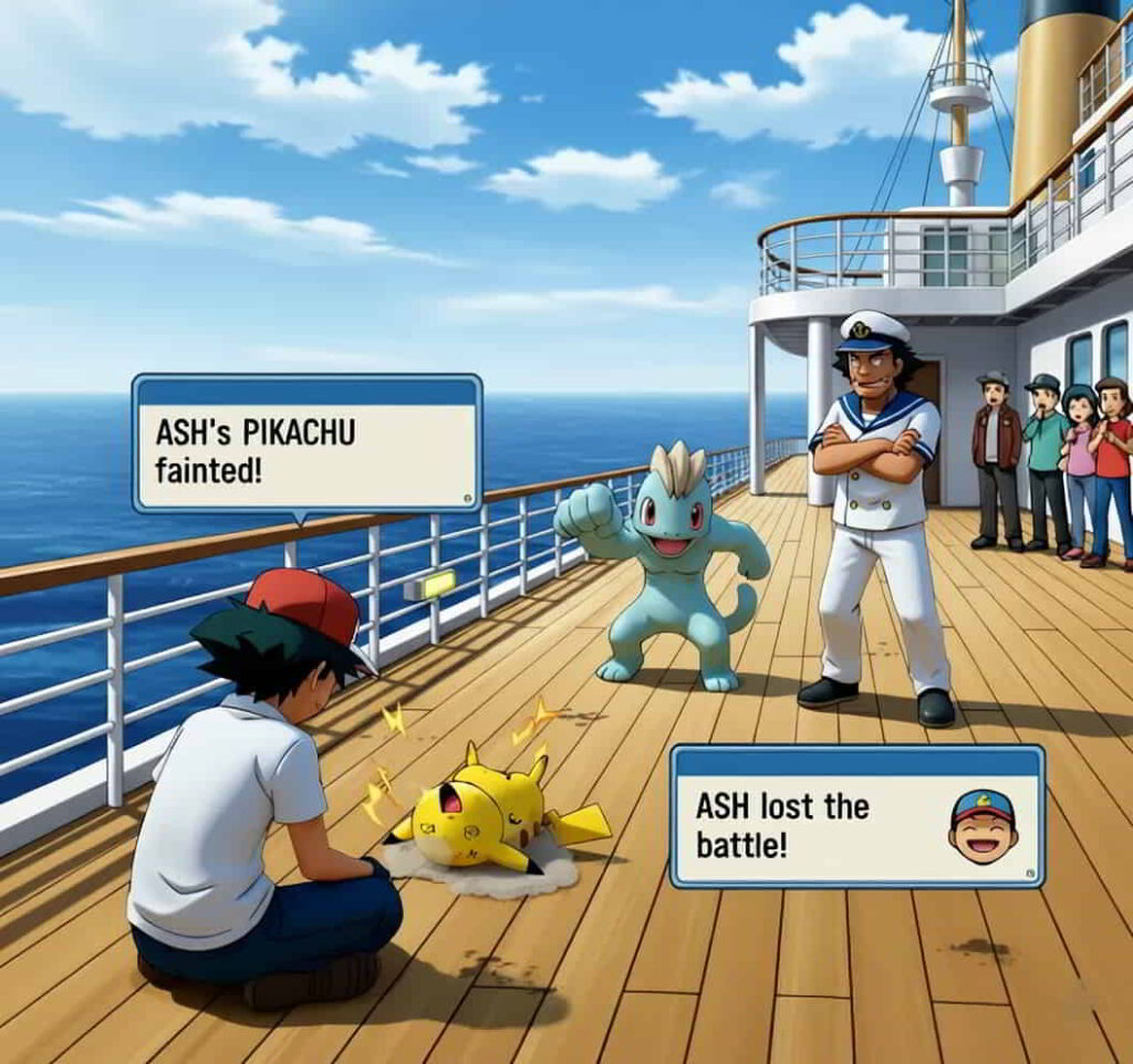 初代ポケモン サントアンヌ号でふなのりとの戦闘に負けるサトシ