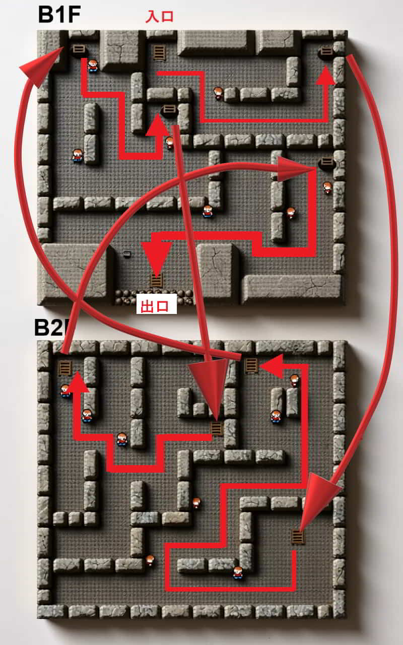 初代ポケモン  イワヤマトンネルを抜けるルートを赤線で示したマップ