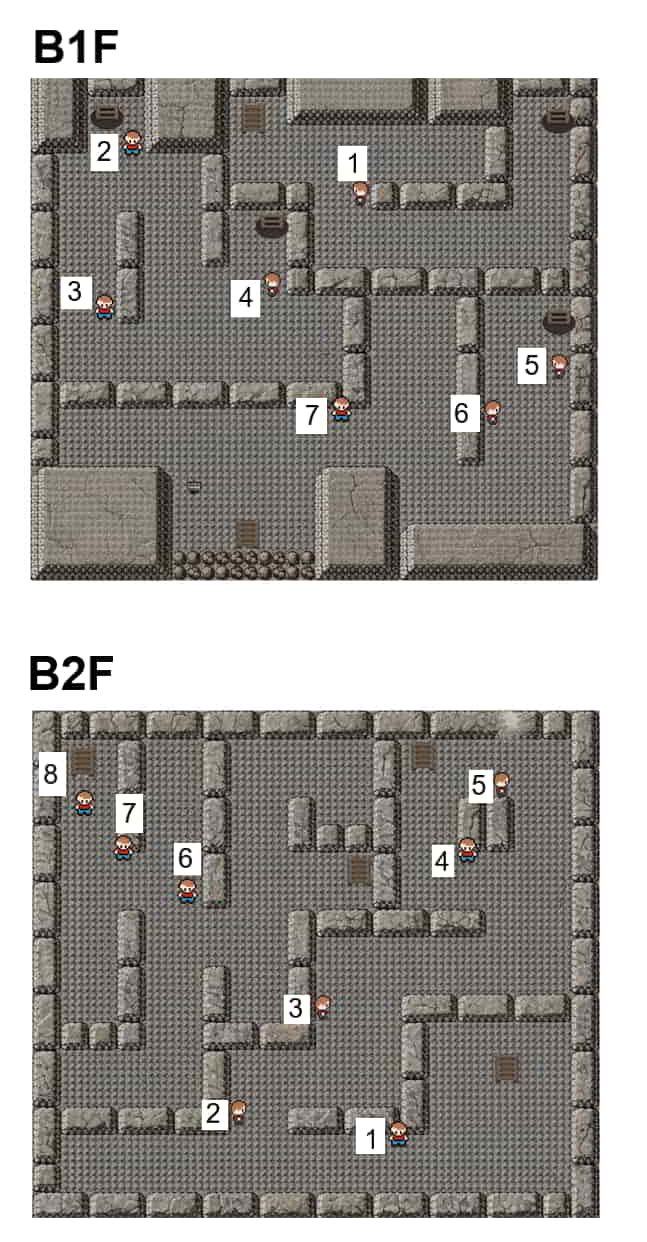 初代ポケモン イワヤマトンネルにいるトレーナーの位置を示したマップ