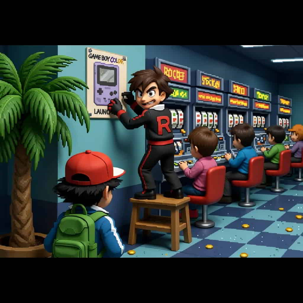 初代ポケモン ロケットゲームコーナーでポスターに細工をするロケット団員