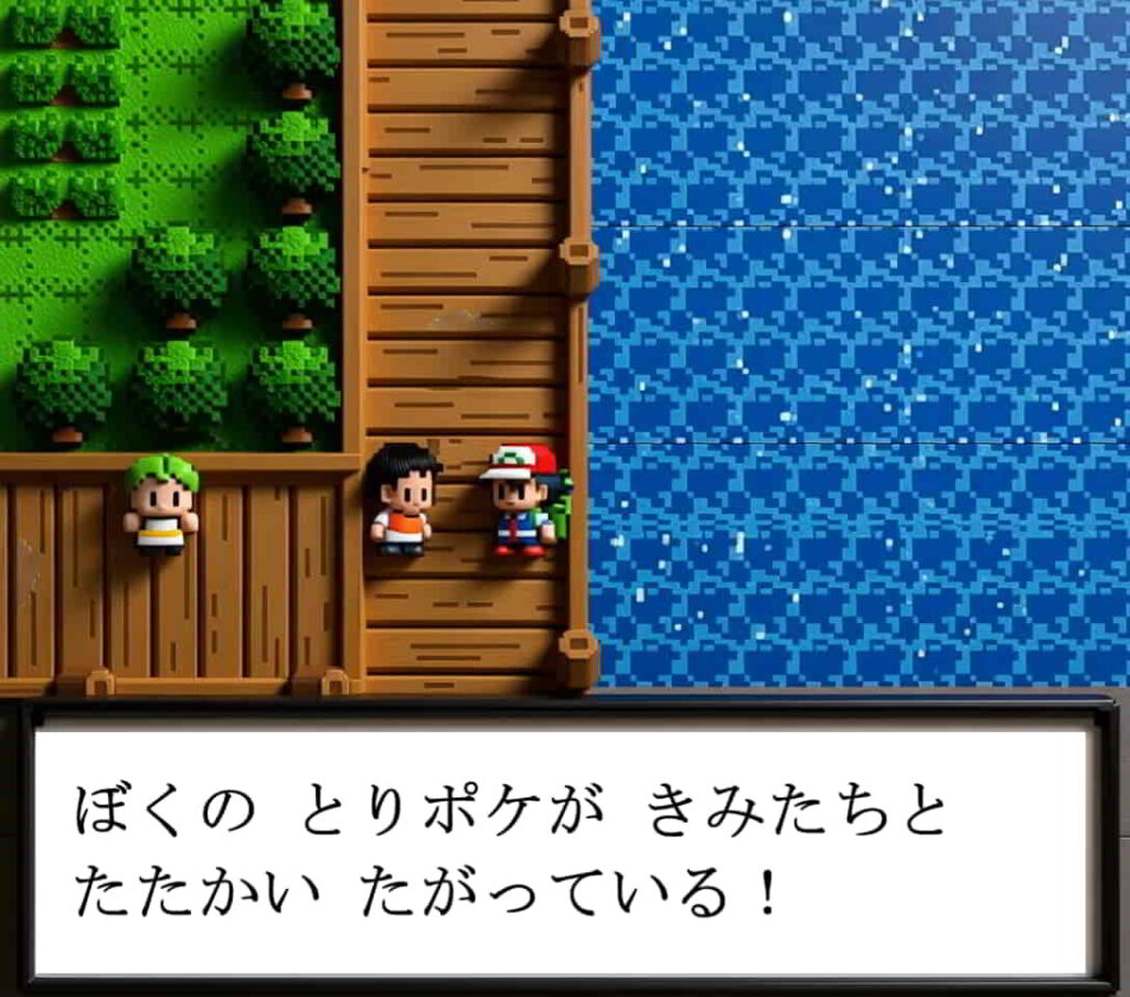 初代ポケモン 13番道路でとりつかいに戦いを挑まれるサトシ