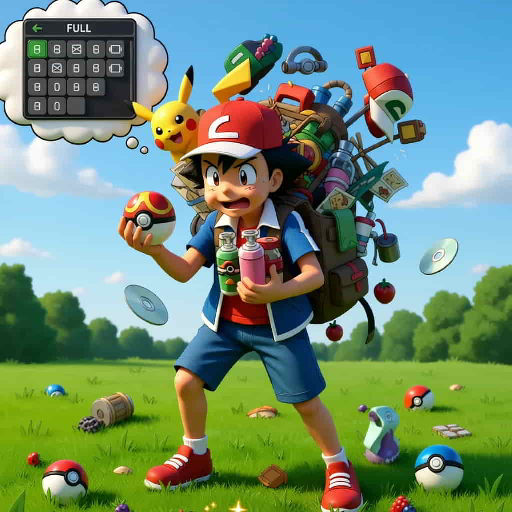 初代ポケモン もちものがいっぱいでアイテムを拾えないサトシ