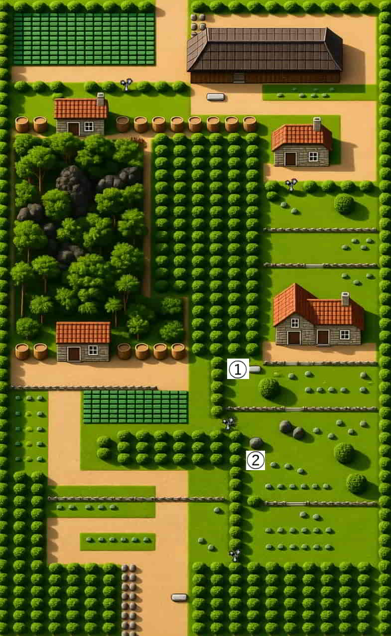 初代ポケモン 2番道路にあるアイテムの位置を示したマップ