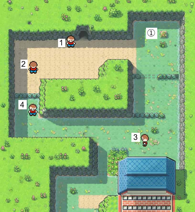 初代ポケモン 10番道路イワヤマトンネル出口側のトレーナーとアイテムの位置