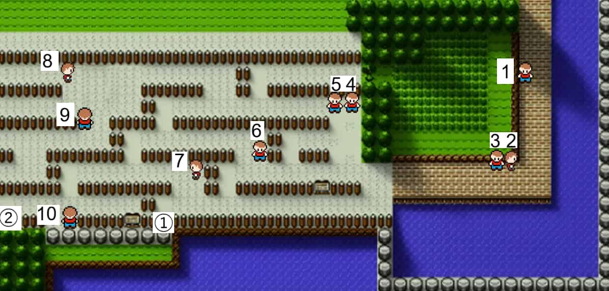 初代ポケモン 13番道路のトレーナーとアイテムの位置