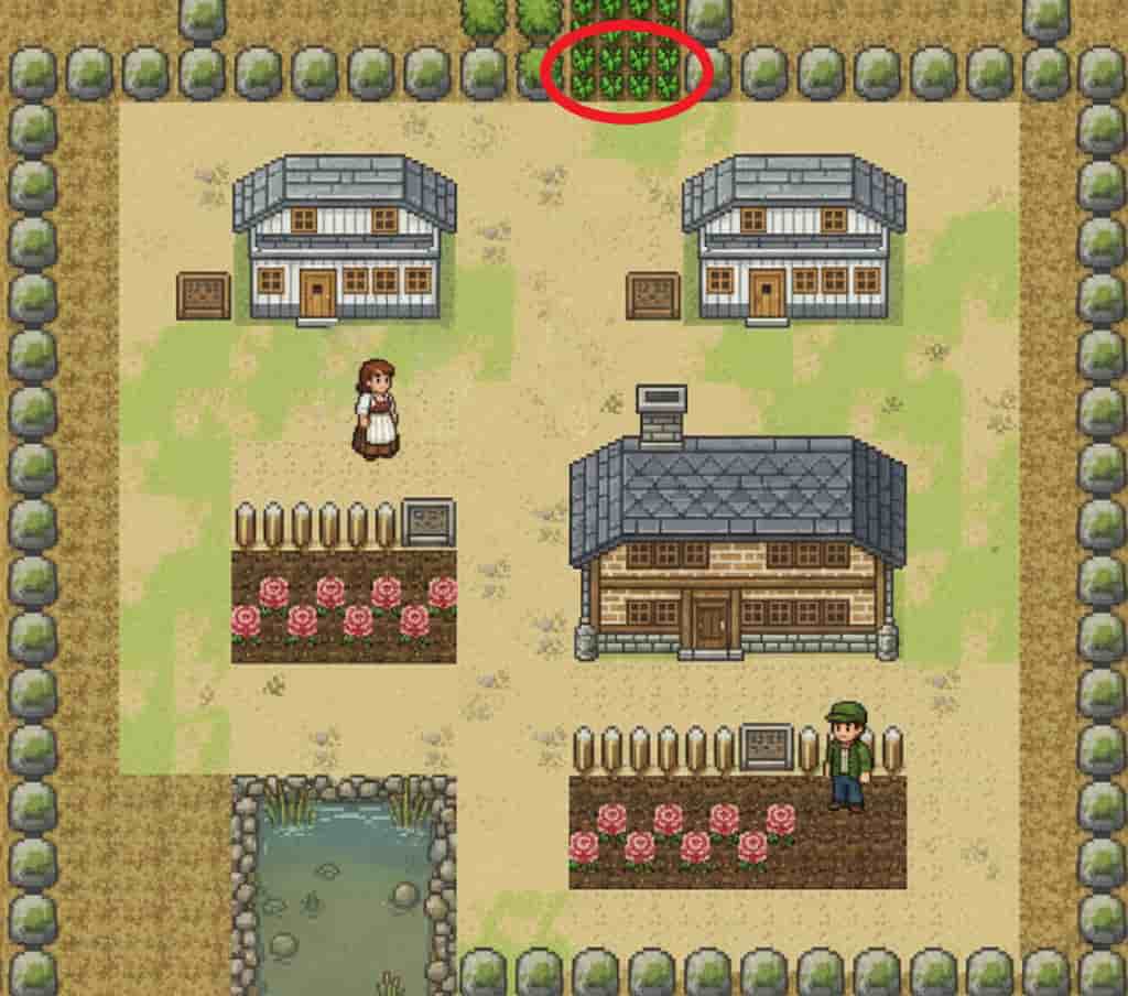 初代ポケモン マサラタウンのストーリー進行ポイントを赤丸で示したマップ