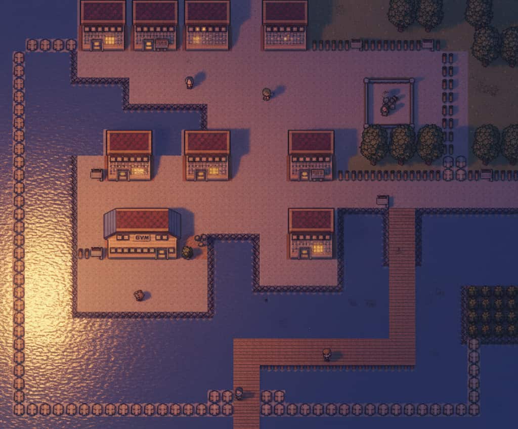 初代ポケモン 夕焼けに染まるクチバシティの街並み