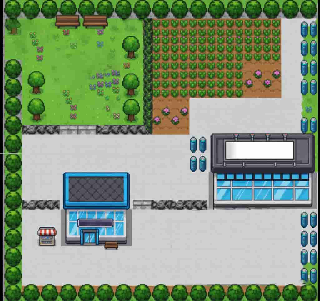 初代ポケモンの7番道路をやや都会風にアレンジしたイラスト