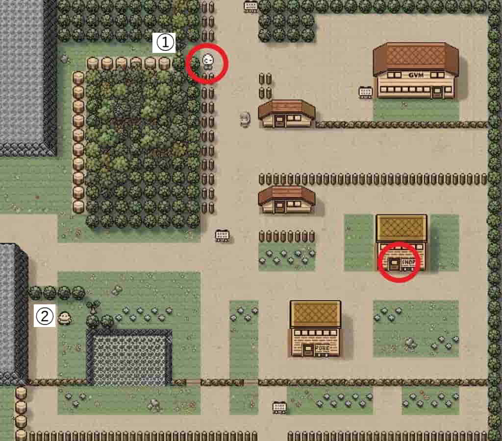 初代ポケモン トキワシティにあるアイテムの位置を示した図